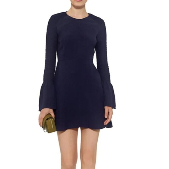 A.L.C. "Alexa" Navy Blue Silk Smocked Long Sleeve Mini Dress, Size 0 - Picture 1 of 9